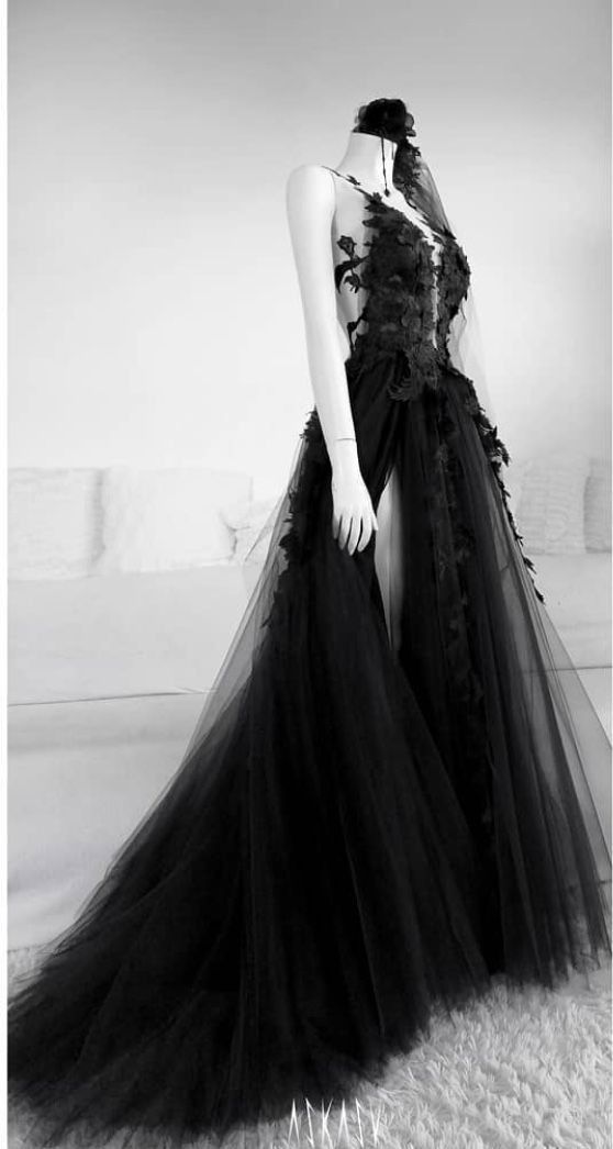 A line Long Black Tulle Lace Prom Dress P1272 – PreppyDress