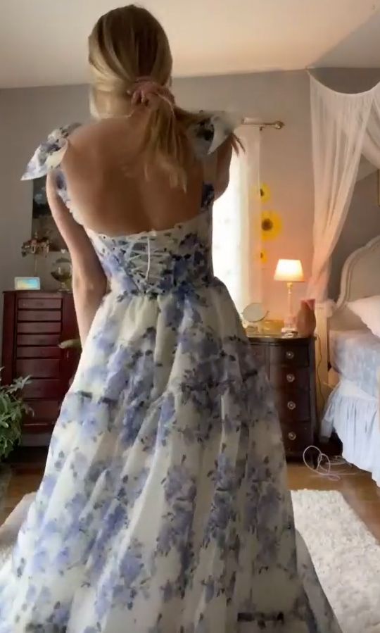 Beautiful Aline Spaghetti Strap Sleeveless Long Floral Prom Dress P1274