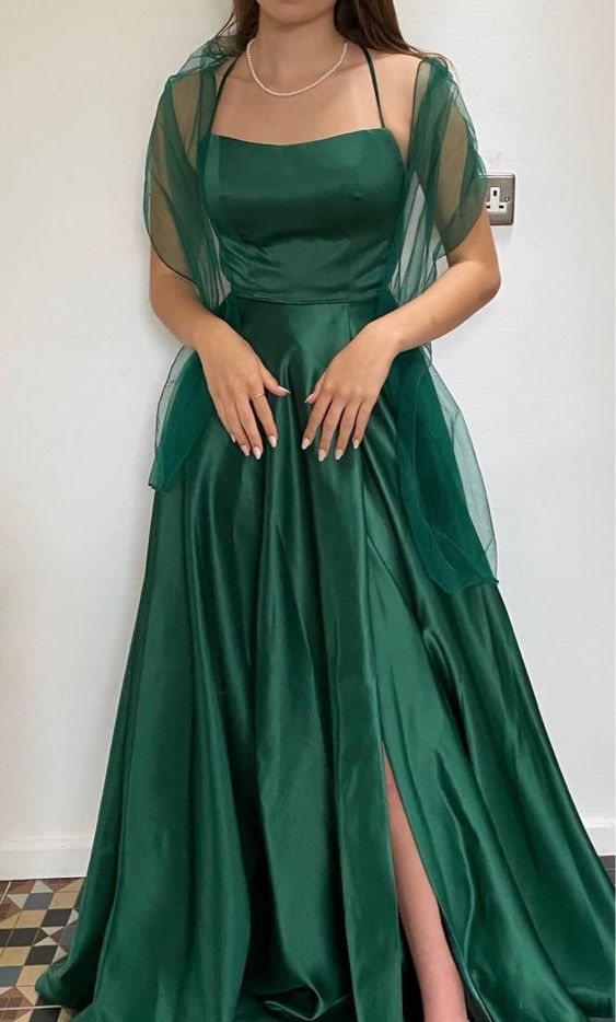 Beautiful A line Dark Green Long Silk Satin Prom Dress P1288 – PreppyDress