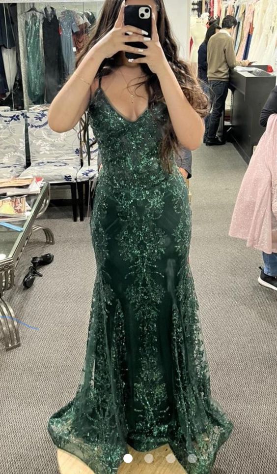 Mermaid Straps Dark Green Prom Dresses Sequin Formal Dress P1301 PreppyDress Mermaid Straps Dark Green Prom Dresses Sequin Formal Dress P1301 PreppyDress