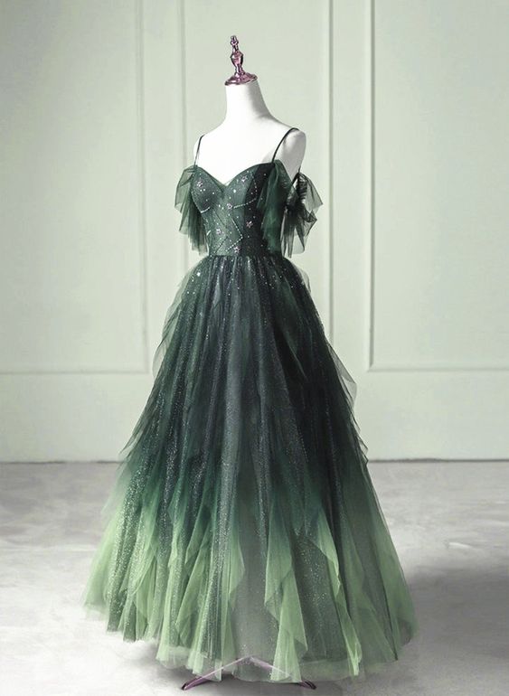 Green Beaded Straps Tulle Layers Long Prom Dress Green Formal Dress P1 PreppyDress Green Beaded Straps Tulle Layers Long Prom Dress Green Formal Dress P1 PreppyDress