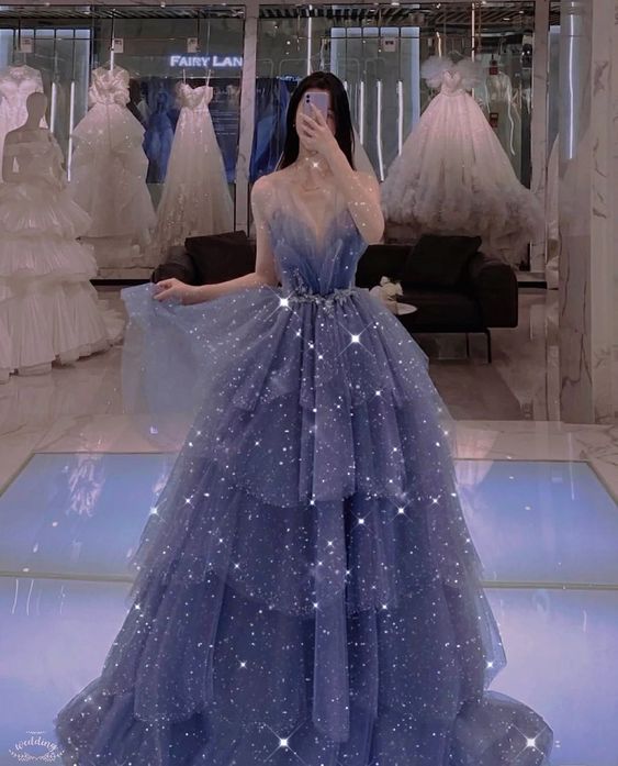 Vintage Blue Tulle Beaded Long Senior Prom Dress A-Line Blue Formal Dress P1307 - AS PHOTO / US2 Vintage Blue Tulle Beaded Long Senior Prom Dress A-Line Blue Formal Dress P1307 - AS PHOTO / US2