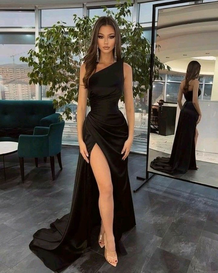 Sexy Mermaid One Shoulder Slit Long Black Prom Dresses P1350 Sexy Mermaid One Shoulder Slit Long Black Prom Dresses P1350