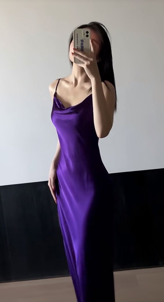 Sexy Sheath Straps Grape Silk Satin Long Prom Dresses P1360