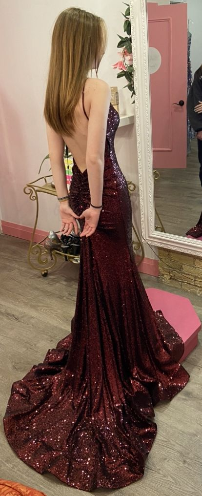 Mermaid Burgundy Sequin Floor Length Prom Dress 22st Birthday Outfit P1374 - BURGUNDY / US2 Mermaid Burgundy Sequin Floor Length Prom Dress 22st Birthday Outfit P1374 - BURGUNDY / US2
