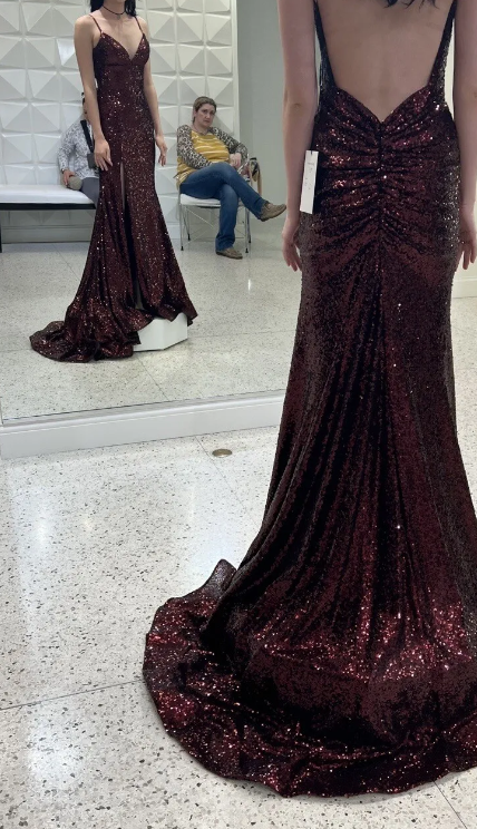 Mermaid Burgundy Sequin Floor Length Prom Dress 22th Birthday Outfit P1374