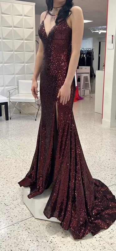 Mermaid Burgundy Sequin Floor Length Prom Dress 22th Birthday Outfit P1374