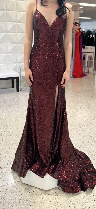 Mermaid Burgundy Sequin Floor Length Prom Dress 22th Birthday Outfit P1374