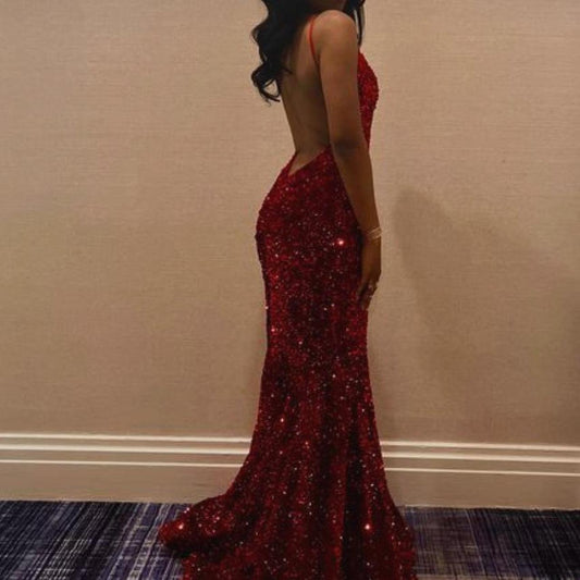 Classic Mermaid Black Girl Sequin Prom Dresses 22th Birthday Outfit P1383