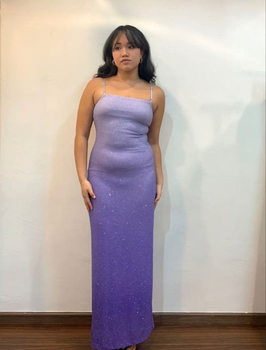 Glitter Sheath/Column Lilac Plus Size Prom Dress with Straps P1409