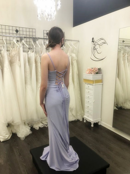 Modest Mermaid Straps Lilac Backless Prom Dress P1433