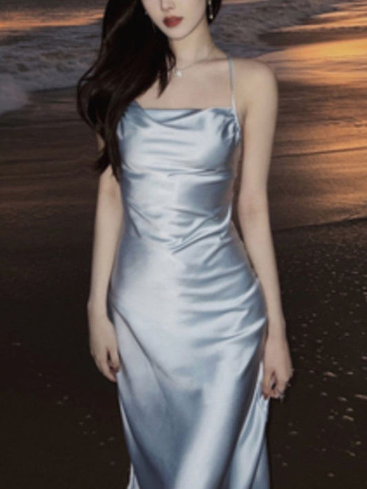 Modest A Line Strapless Light Sky Blue Backless Prom Dress P1436