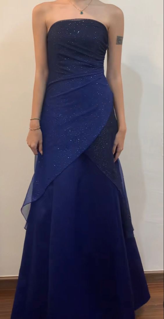Vintage A line Strapless Navy Blue Long Prom Dress P1437 PreppyDress Vintage A line Strapless Navy Blue Long Prom Dress P1437 PreppyDress