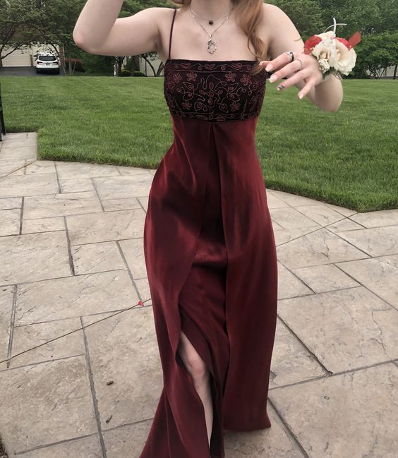 Vintage A line Straps Dark Burgundy Long Prom Dress P1439 Vintage A line Straps Dark Burgundy Long Prom Dress P1439