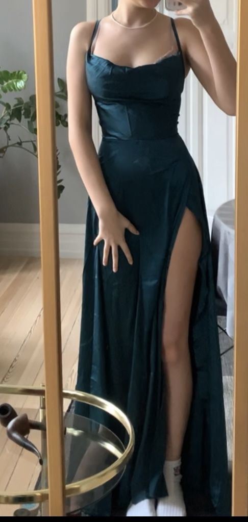 Modest A line Straps Navy Blue Slit Long Prom Dress P1447 PreppyDress Modest A line Straps Navy Blue Slit Long Prom Dress P1447 PreppyDress