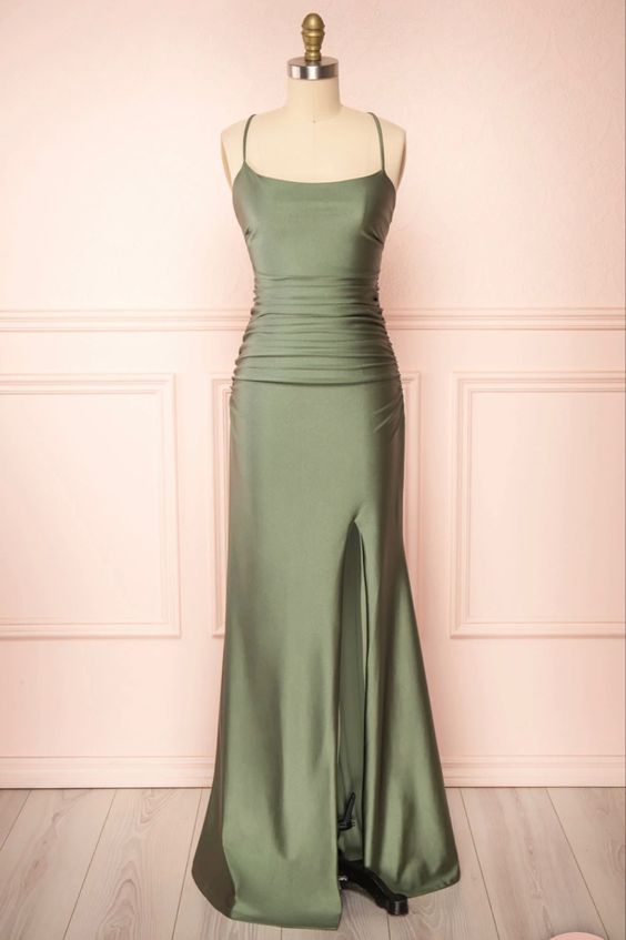 Modest Mermaid Straps Sage Green Slit Long Prom Dress P1450 PreppyDress Modest Mermaid Straps Sage Green Slit Long Prom Dress P1450 PreppyDress