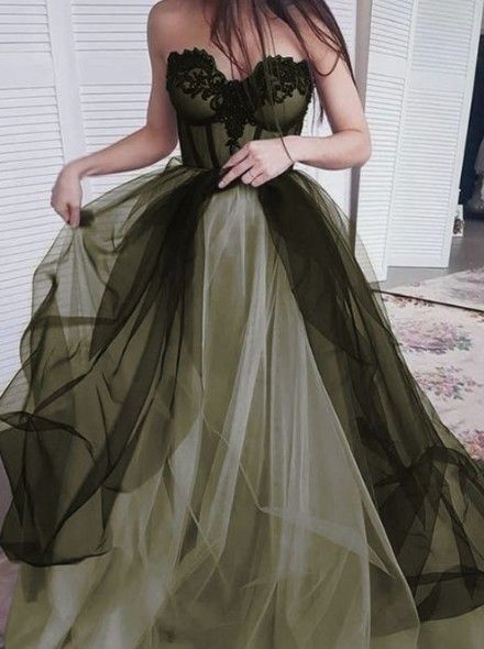 Vintage A Line Sweetheart Tulle Long Green Prom Dress P1457