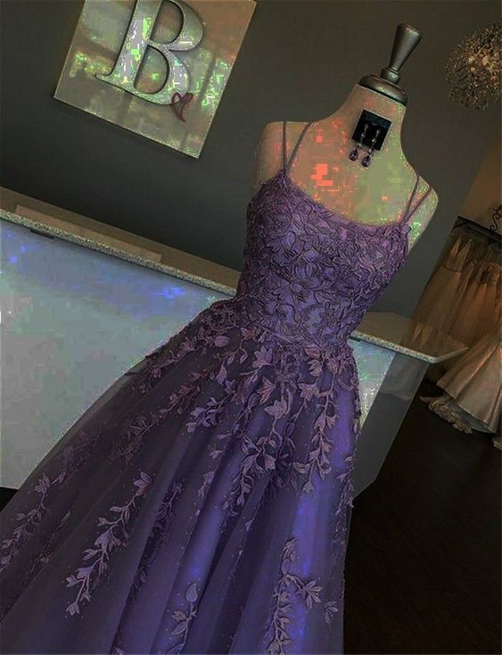 A Line Straps Neck Lilac Prom Dress Elegant Evening Gown P1459