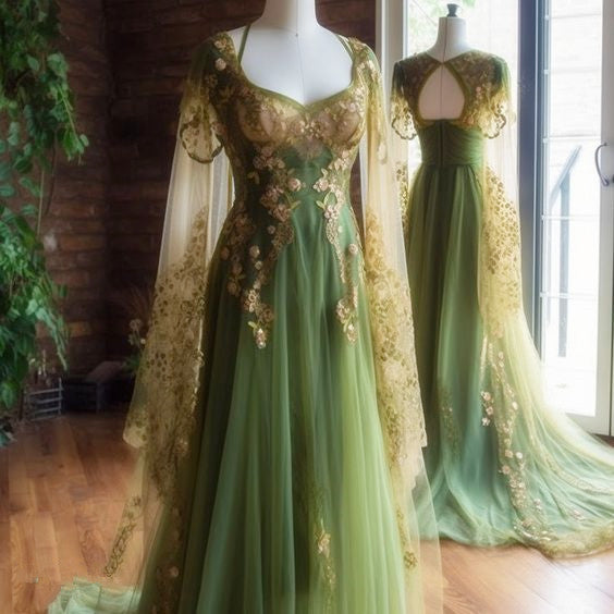 Vintage A Line Tulle Sage Green Prom Dress P1461 - AS PHOTO / US2 Vintage A Line Tulle Sage Green Prom Dress P1461 - AS PHOTO / US2