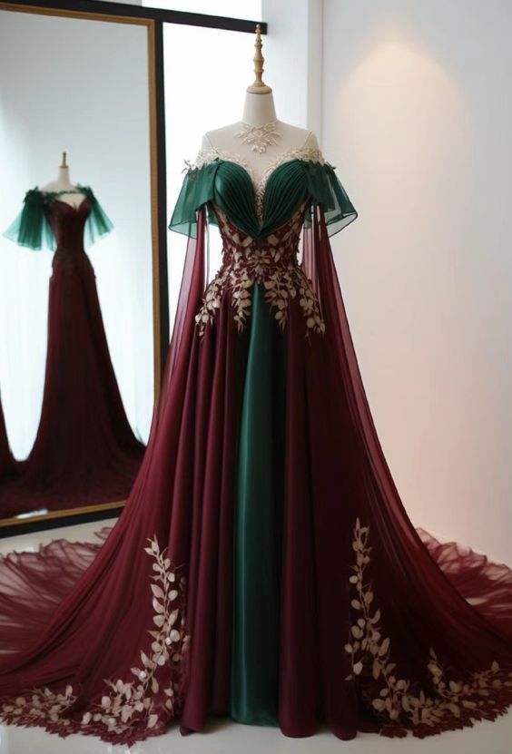 Vintage A-Linie hochgeschlossenes Tüll-Ballkleid Burgund P1463