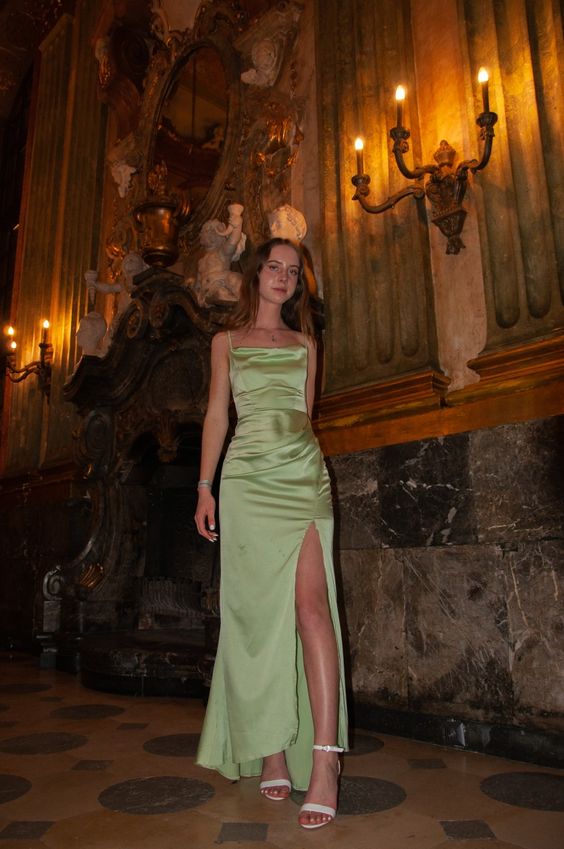 Simple A Line Straps Sage Green Slit Prom Dress P1469 PreppyDress Simple A Line Straps Sage Green Slit Prom Dress P1469 PreppyDress