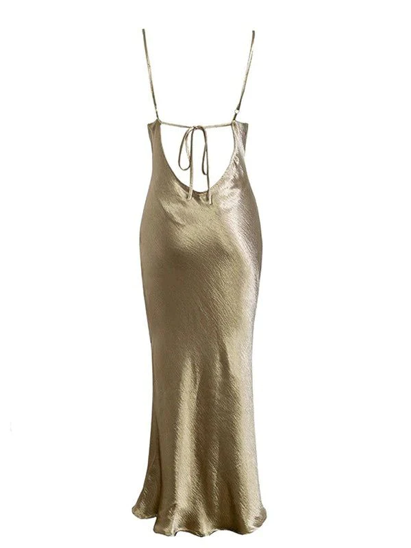 Shiny Cream Crystal Satin High Quality Spaghetti Straps Mermaid Prom Dress P1493