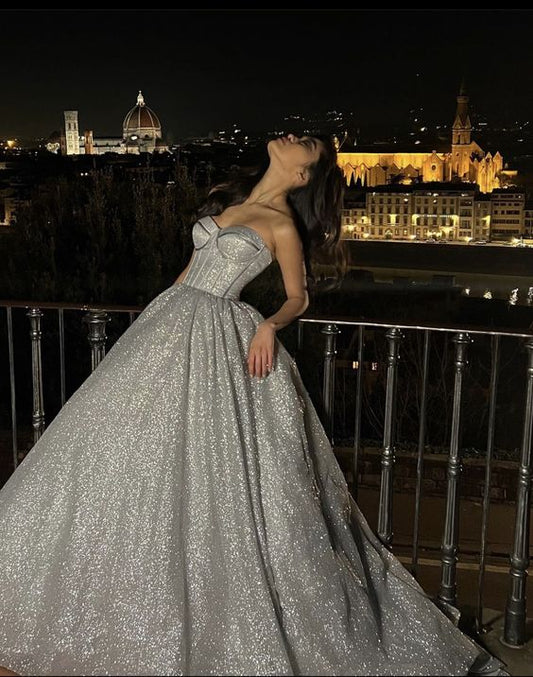 Sparkly Charming A line Sweetheart Long Sequin Prom Dress P1507