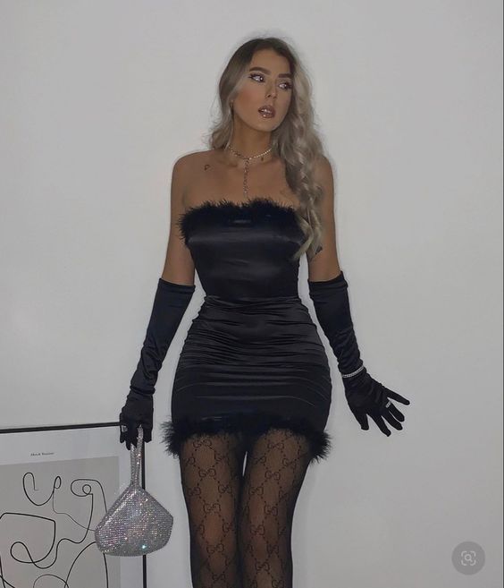 Sexy Sheath Strapless Black 16th Birthday Dresses Birthday Outfits With Gloves P1540