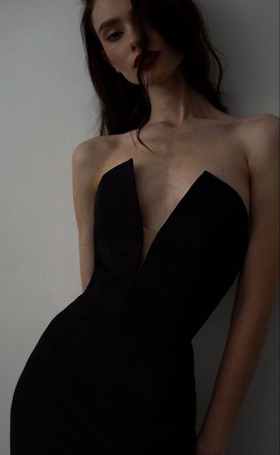 Sexy Sheath Strapless Long Black Prom Dress With Slit P1566