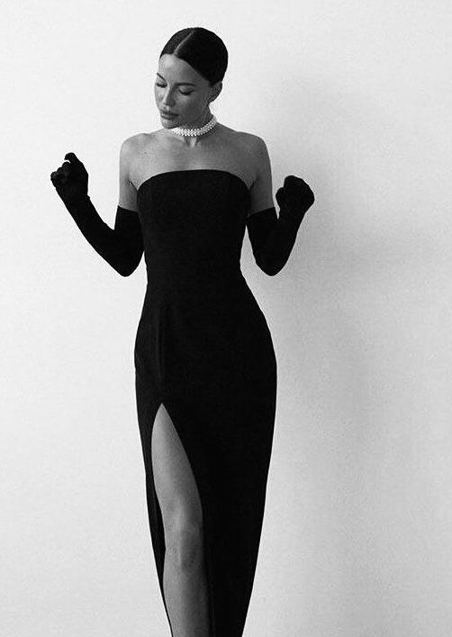 Sexy Sheath Strapless Long Black Prom Dress With Gloves P1570 PreppyDress Sexy Sheath Strapless Long Black Prom Dress With Gloves P1570 PreppyDress