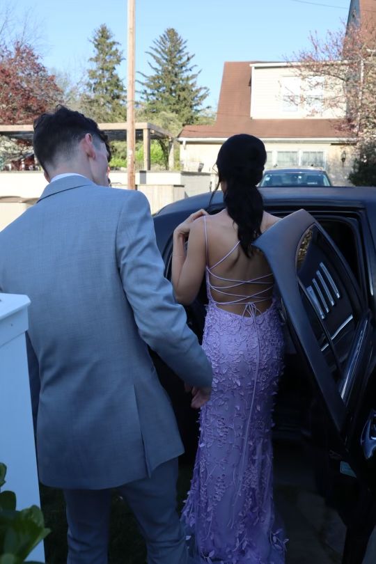 Sexy Mermaid Long Lilac Backless Lace Prom Dress Party Dresses P1588
