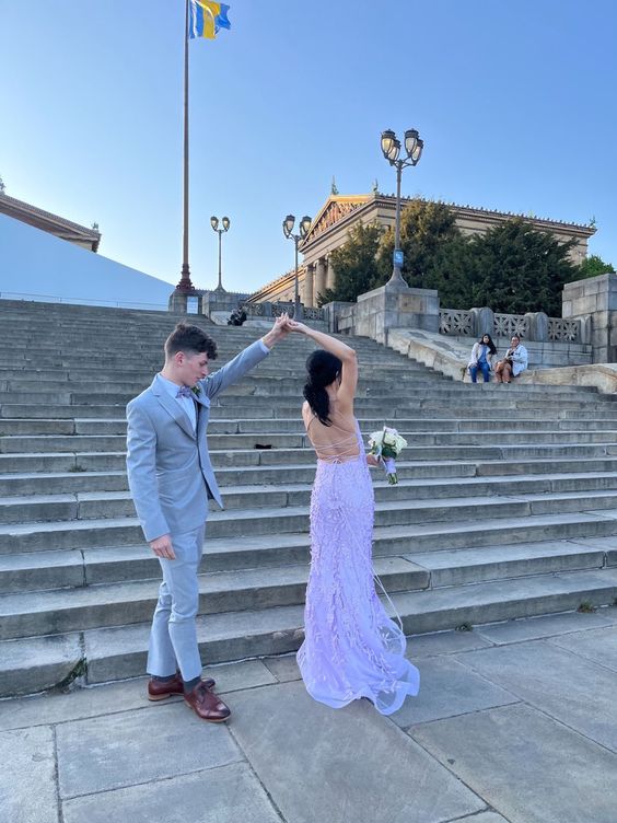 Sexy Mermaid Long Lilac Backless Lace Prom Dress Party Dresses P1588