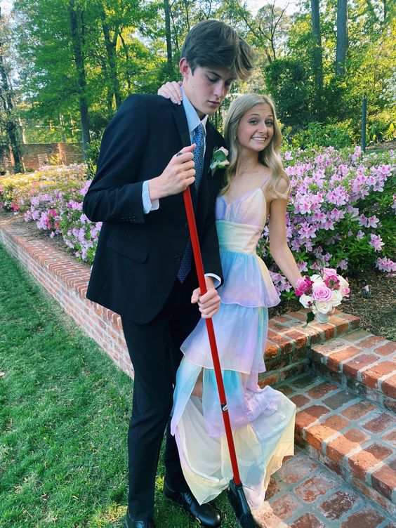 Sexy A line Long Ombre Chiffon Prom Dress Party Dresses P1594