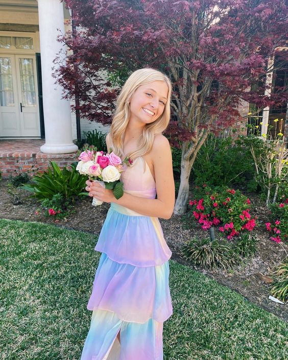 Sexy A line Long Ombre Chiffon Prom Dress Party Dresses P1594
