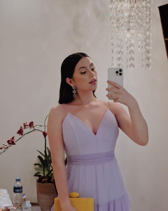 Simple A line Spaghetti Straps Lilac Long Prom Dress P1637