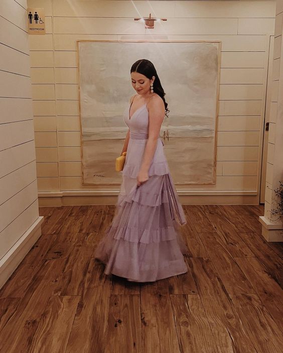 Simple A line Spaghetti Straps Lilac Long Prom Dress P1637