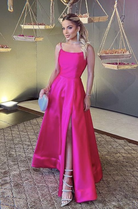 Simple A Line Spaghetti Straps Hot Pink Long Prom Dress P1652 PreppyDress Simple A Line Spaghetti Straps Hot Pink Long Prom Dress P1652 PreppyDress