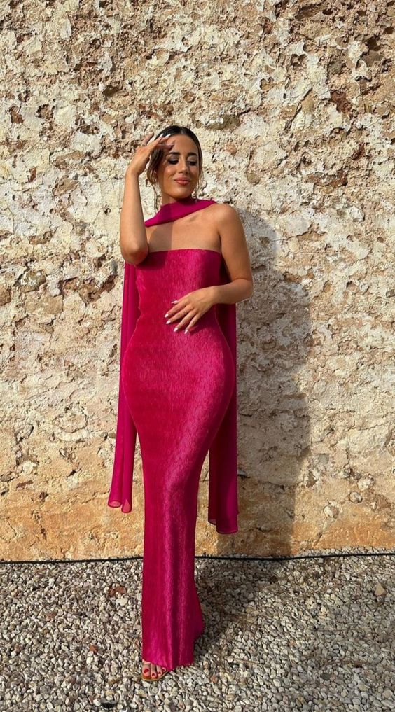 Simple Sheath Strapless Hot Pink Long Prom Dress P1658 – PreppyDress