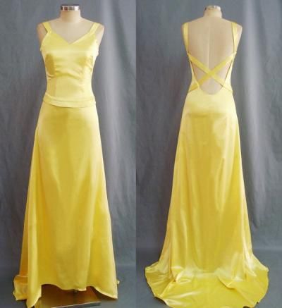 Simple Mermaid Straps Yellow Backless Long Prom Dress P1669
