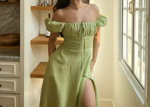 Light Yellow A-line Prom Dress with Puff Sleeves P1673