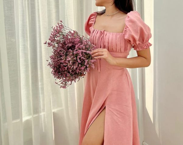Light Yellow A-line Prom Dress with Puff Sleeves P1673