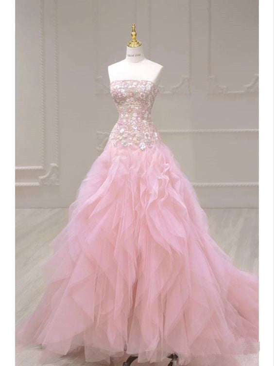 Luxurious Ball Gown Strapless Pink Tulle Long Prom Dress P1720 – PreppyDress Luxurious Ball Gown Strapless Pink Tulle Long Prom Dress P1720 – PreppyDress