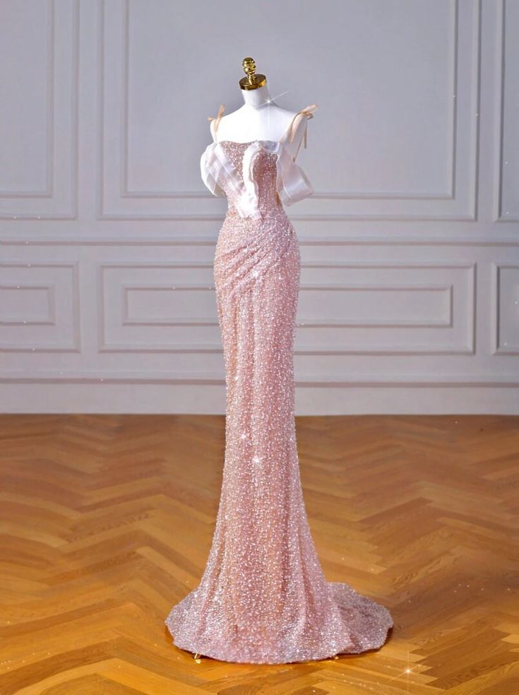 Sparkly Mermaid Straps Pink Tulle Pearls Long Prom Dress P1722 PreppyDress Sparkly Mermaid Straps Pink Tulle Pearls Long Prom Dress P1722 PreppyDress