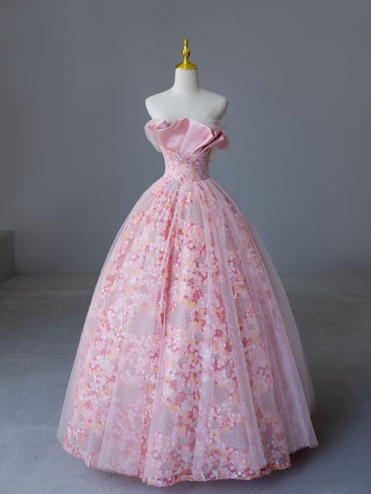 Ball Gown Strapless Pink Tulle Sweet 16 Dresses P1742