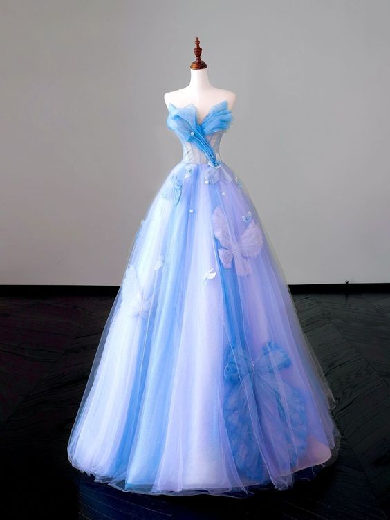 Fairy A line Strapless Tulle Long Prom Dress P1737