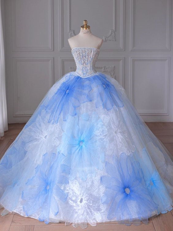 Ball Gown Strapless Blue Tulle Sweet 16 Dresses P1738