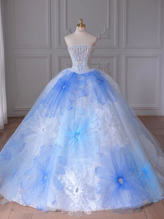Ball Gown Strapless Blue Tulle Sweet 16 Dresses P1738