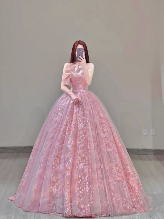 Ball Gown Strapless Pink Tulle Sweet 16 Dresses P1742