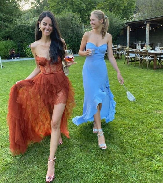 Rust Red Sweetheart High Low Tiered Prom Dress P1750