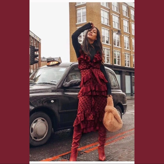 Sexy Etuikleid Träger Chiffon Lang Gestuft Burgund Ballkleid P1753
